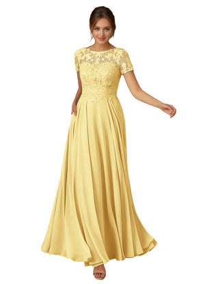 A-line Scoop Illusion Floor-Length Lace Chiffon Mother of the Bride Dress With Sequins