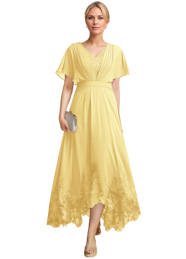 A-line Scoop Illusion Ankle-Length Lace Chiffon Mother of the Bride Dress With Sequins