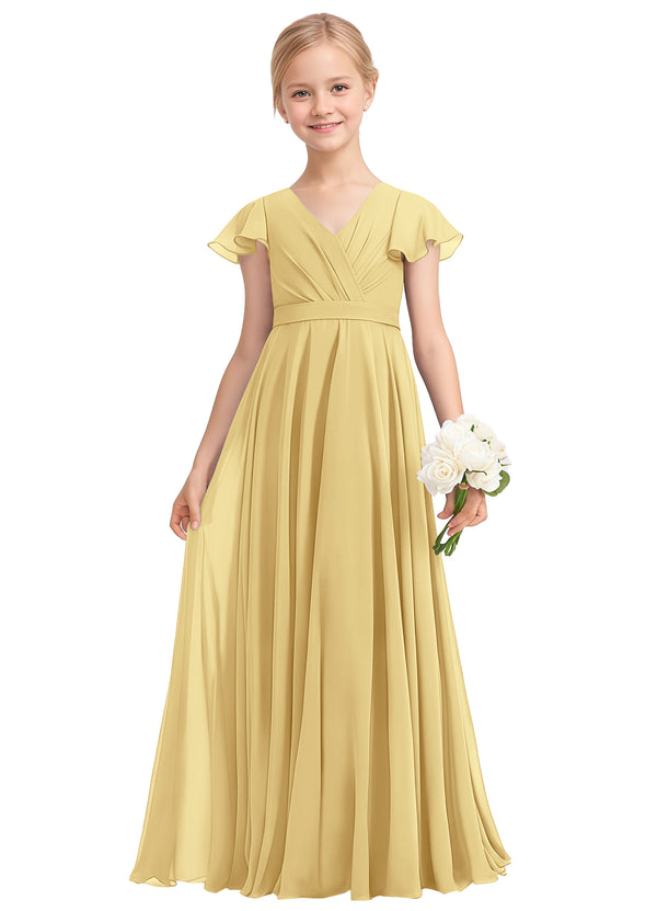 A-line V-Neck Floor-Length Chiffon Junior Bridesmaid Dress