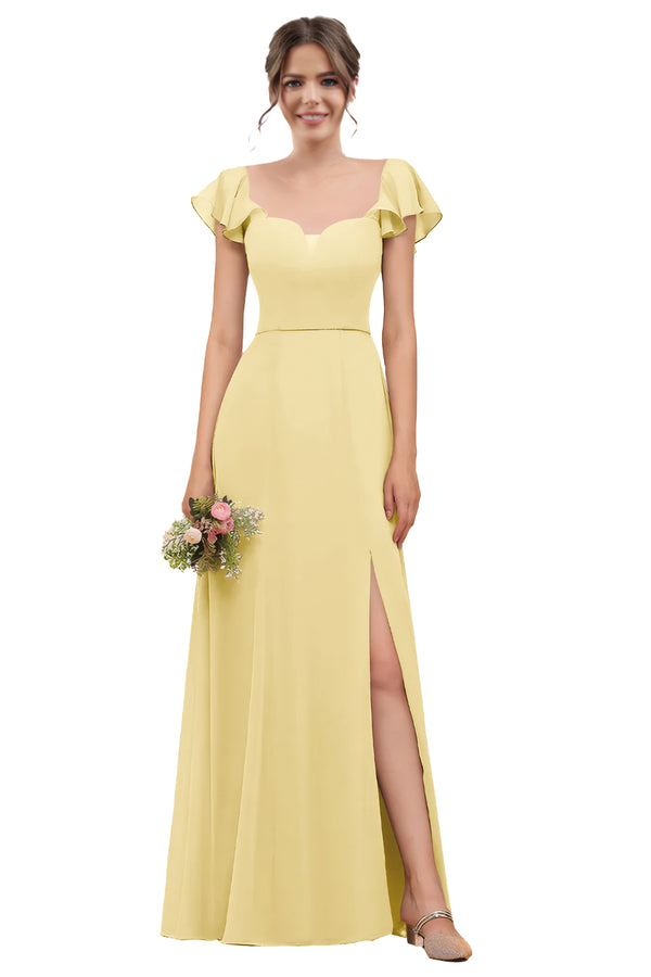 A-line V-Neck Floor-Length Chiffon Bridesmaid Dress With Ruffle