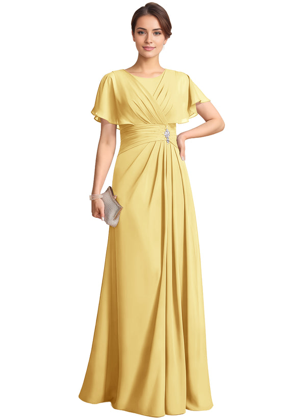 A-line Scoop Floor-Length Chiffon Mother of the Bride Dress With Pleated Beading