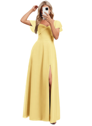 A-line V-Neck Floor-Length Chiffon Bridesmaid Dress With Ruffle