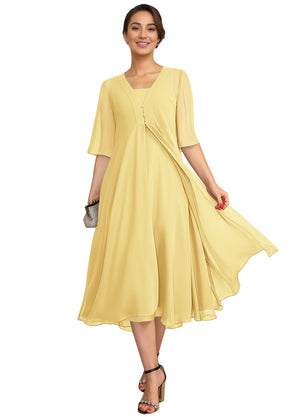 Empire Square Knee-Length Chiffon Mother of the Bride Dress