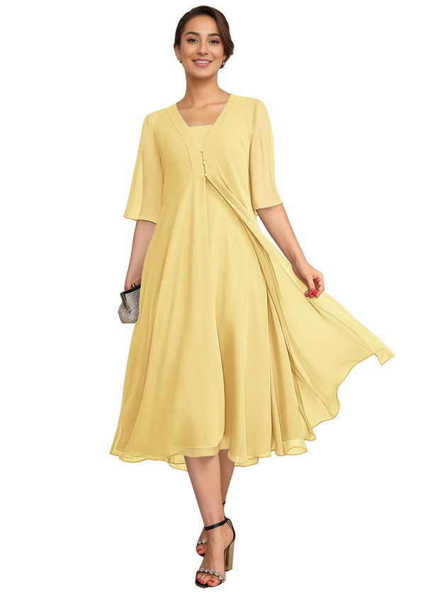 Empire Square Knee-Length Chiffon Mother of the Bride Dress