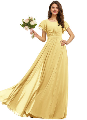 A-line Scoop Floor-Length Chiffon Bridesmaid Dress With Ruffle